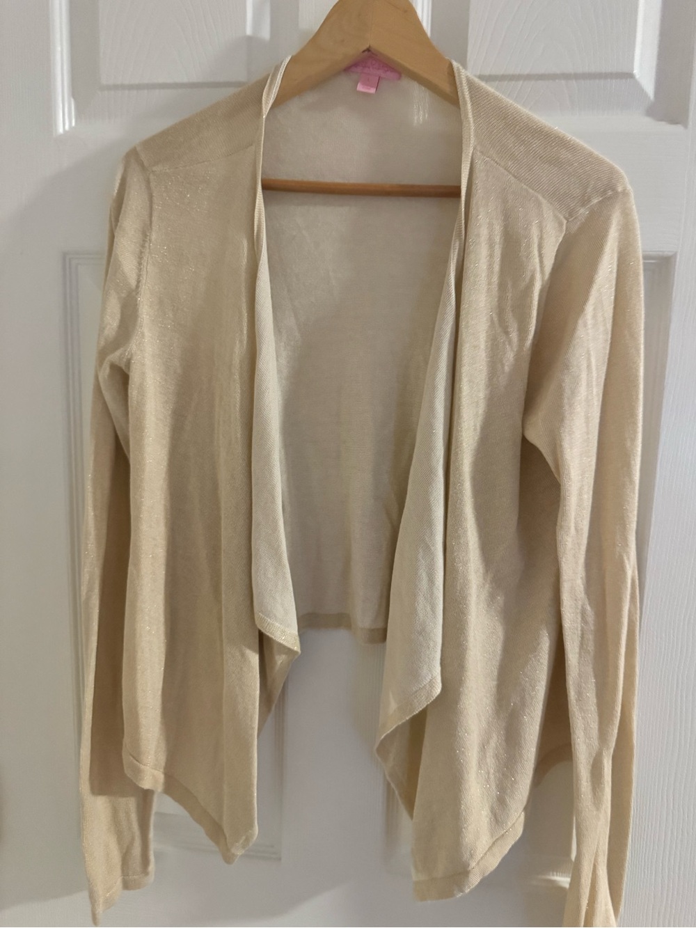 Lilly Pulitzer Light Cream Subtle Shimmer Open-Front Cardigan sz L